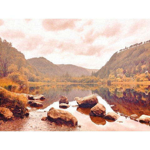 Lakeside  in Autumn Gold Ornate Wood Framed Art Print with Double Matting by Grafitee Studios