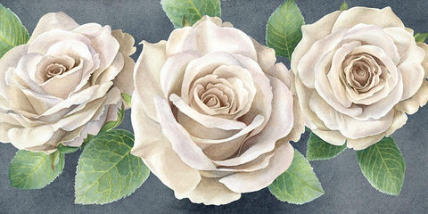 Ivory  Roses on gray landscape II Black Ornate Wood Framed Art Print with Double Matting by Wilson, Kelsey