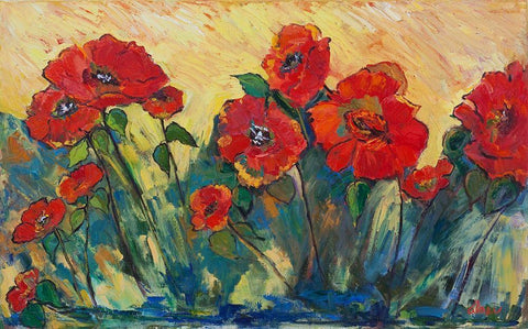 Flamboyant Poppies White Modern Wood Framed Art Print with Double Matting by Fine, Alexi