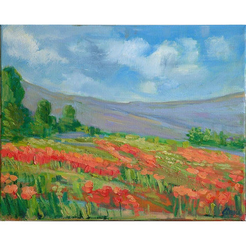 Field of Living Coral Black Modern Wood Framed Art Print by Fine, Alexi