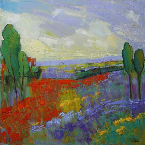 Poppy Field Valley White Modern Wood Framed Art Print by Fine, Alexi