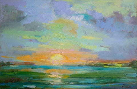 Sherbert Sunset White Modern Wood Framed Art Print with Double Matting by Fine, Alexi