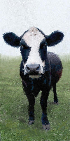 Funky  Cow I Black Ornate Wood Framed Art Print with Double Matting by Cusson, Marie Elaine