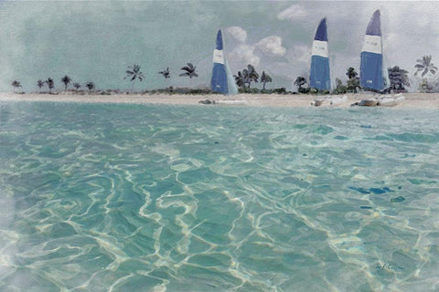 Beach  Scene II White Modern Wood Framed Art Print with Double Matting by Cusson, Marie Elaine