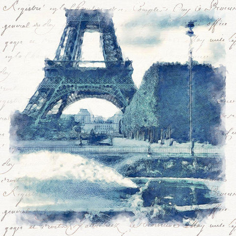 Paris  in Blue I White Modern Wood Framed Art Print with Double Matting by Bay, Noah