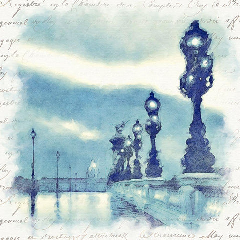 Paris  in Blue II Black Modern Wood Framed Art Print by Bay, Noah