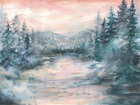 Morning  Mist at Pine Lake Black Ornate Wood Framed Art Print with Double Matting by Tre Sorelle Studios