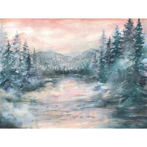 Morning  Mist at Pine Lake White Modern Wood Framed Art Print by Tre Sorelle Studios