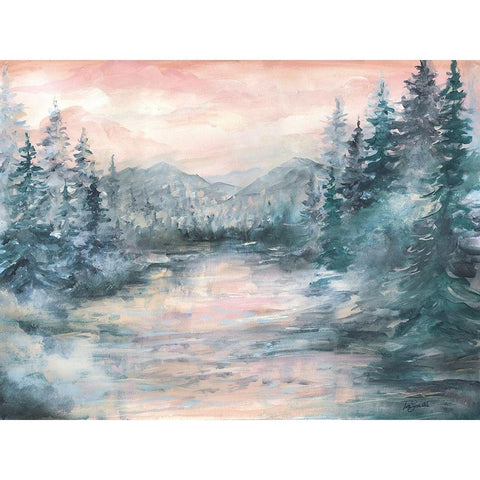 Morning  Mist at Pine Lake Black Modern Wood Framed Art Print with Double Matting by Tre Sorelle Studios