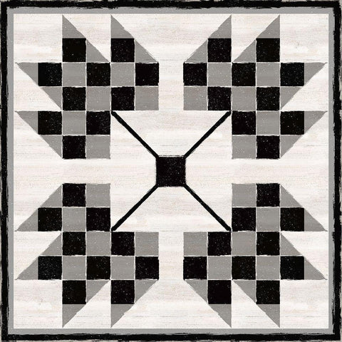 Black  and White Quilt Block V Black Ornate Wood Framed Art Print with Double Matting by Reed, Tara