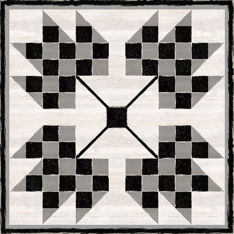 Black  and White Quilt Block V Gold Ornate Wood Framed Art Print with Double Matting by Reed, Tara