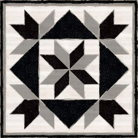 Black  and White Quilt Block IX Black Ornate Wood Framed Art Print with Double Matting by Reed, Tara