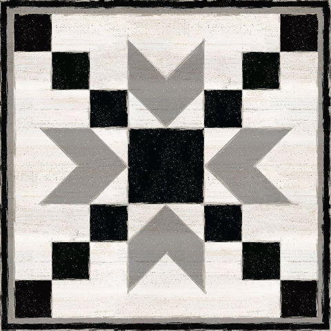 Black  and White Quilt Block XI Black Modern Wood Framed Art Print with Double Matting by Reed, Tara