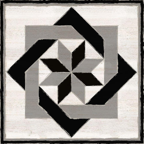 Black  and White Quilt Block XII White Modern Wood Framed Art Print with Double Matting by Reed, Tara