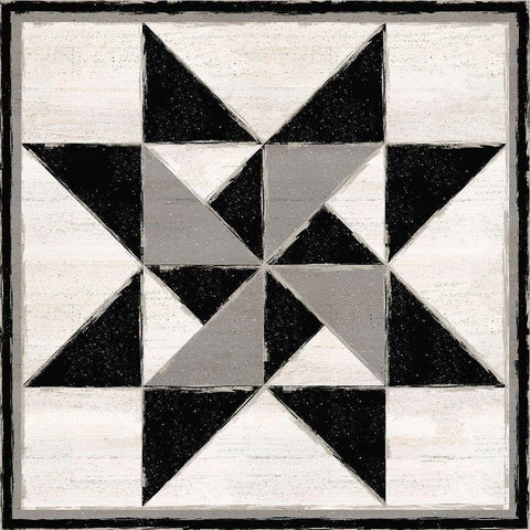 Black  and White Quilt Block XIV Black Modern Wood Framed Art Print with Double Matting by Reed, Tara