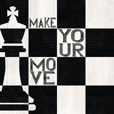 Chessboard Sentiment I-Make your Move Black Modern Wood Framed Art Print with Double Matting by Reed, Tara