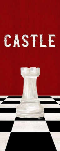 Rather be Playing Chess Pieces red panel II-Castle White Modern Wood Framed Art Print with Double Matting by Reed, Tara