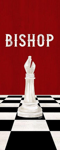 Rather be Playing Chess Pieces red panel IV-Bishop White Modern Wood Framed Art Print with Double Matting by Reed, Tara