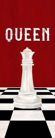 Rather be Playing Chess Pieces red panel VI-Queen White Modern Wood Framed Art Print with Double Matting by Reed, Tara