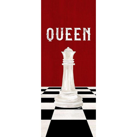 Rather be Playing Chess Pieces red panel VI-Queen White Modern Wood Framed Art Print by Reed, Tara