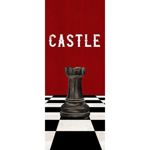 Rather be Playing Chess Pieces black on red panel II-Castle Black Modern Wood Framed Art Print with Double Matting by Reed, Tara