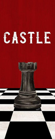 Rather be Playing Chess Pieces black on red panel II-Castle Black Ornate Wood Framed Art Print with Double Matting by Reed, Tara