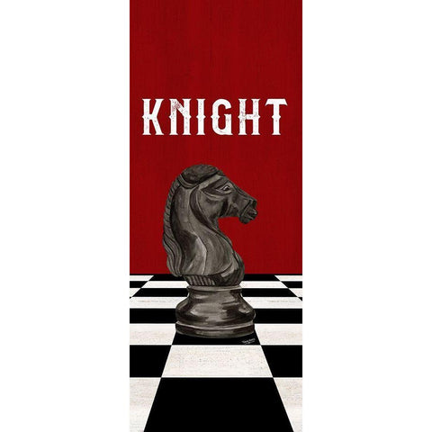 Rather be Playing Chess Pieces black on red panel III-Knight Black Modern Wood Framed Art Print with Double Matting by Reed, Tara