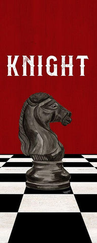 Rather be Playing Chess Pieces black on red panel III-Knight Black Ornate Wood Framed Art Print with Double Matting by Reed, Tara