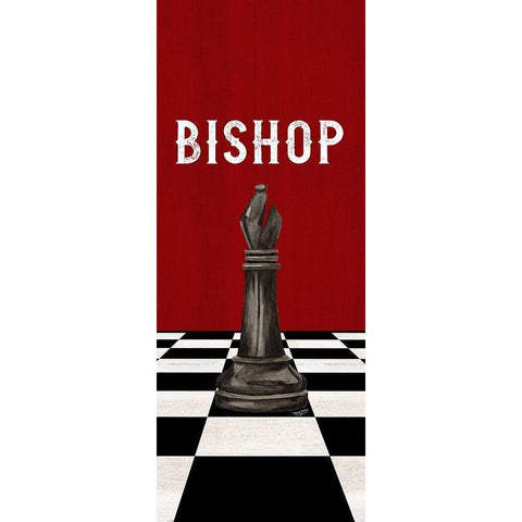 Rather be Playing Chess Pieces black on red panel IV-Bishop Gold Ornate Wood Framed Art Print with Double Matting by Reed, Tara