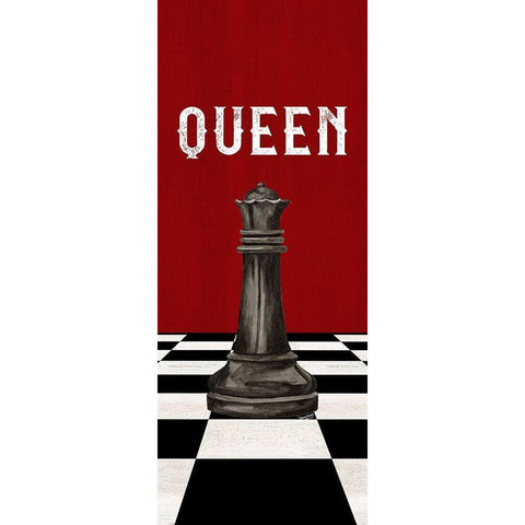 Rather be Playing Chess Pieces black on red panel VI-Queen White Modern Wood Framed Art Print by Reed, Tara