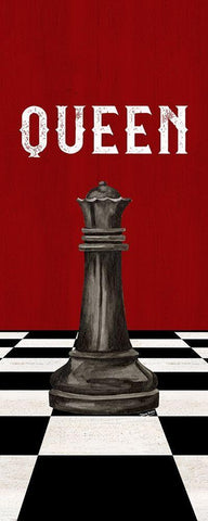 Rather be Playing Chess Pieces black on red panel VI-Queen Black Ornate Wood Framed Art Print with Double Matting by Reed, Tara