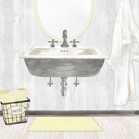 Farmhouse Bath II gray And yellow-Sink White Modern Wood Framed Art Print by Reed, Tara