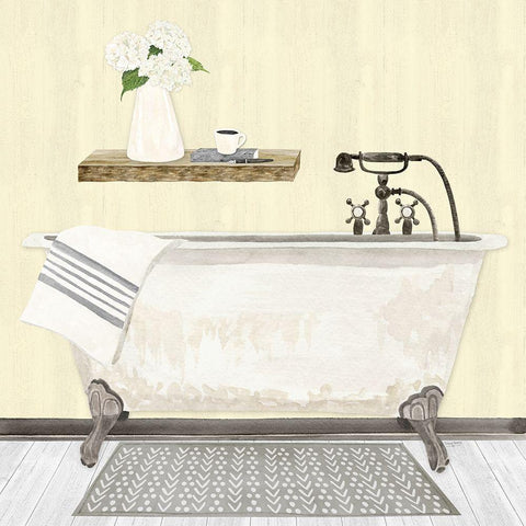 Farmhouse Bath I gray And yellow 2-Tub Black Ornate Wood Framed Art Print with Double Matting by Reed, Tara