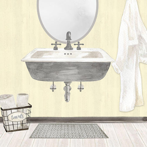 Farmhouse Bath II gray And yellow 2-Sink White Modern Wood Framed Art Print with Double Matting by Reed, Tara