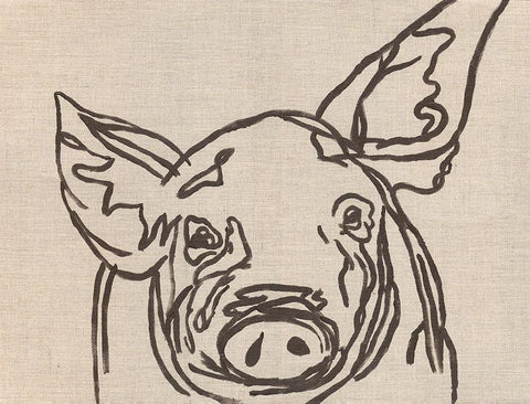 Farm Sketch Pig Black Ornate Wood Framed Art Print with Double Matting by Bryan, Kathleen