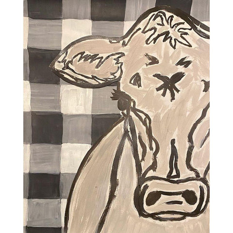 Farm Sketch Cow buffalo plaid Gold Ornate Wood Framed Art Print with Double Matting by Bryan, Kathleen