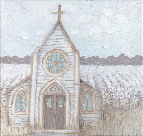 Farm Sketch Church White Modern Wood Framed Art Print with Double Matting by Bryan, Kathleen