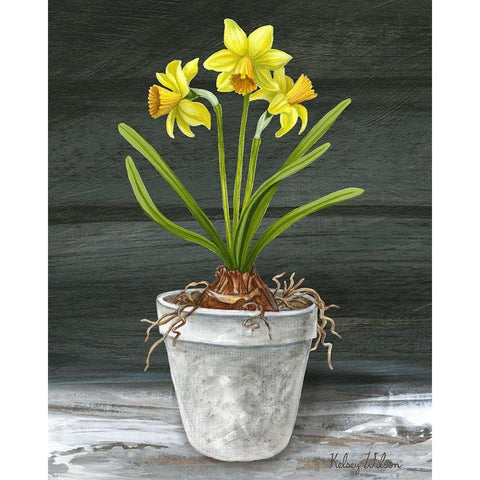 Farmhouse Garden I-Daffodils Gold Ornate Wood Framed Art Print with Double Matting by Wilson, Kelsey