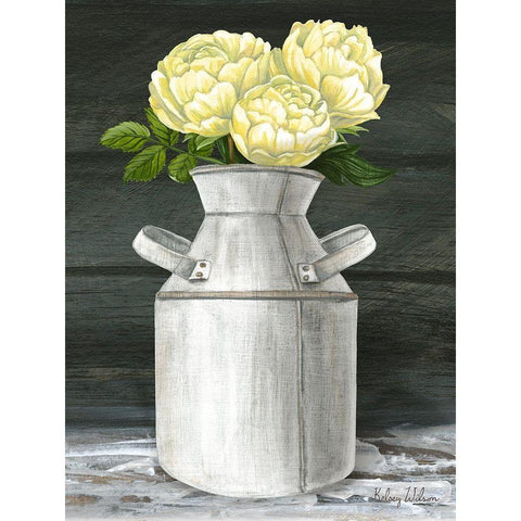 Farmhouse Garden IV-Peonies in jug Black Modern Wood Framed Art Print by Wilson, Kelsey