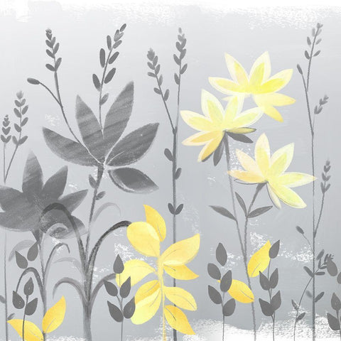 Soft Nature yellow And grey II Black Modern Wood Framed Art Print with Double Matting by Northern Lights