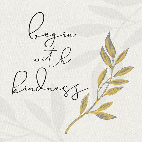 Botanical  Inspiration yellow gray II-Kindness Black Ornate Wood Framed Art Print with Double Matting by HM Design