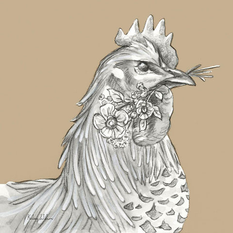 Watercolor  Pencil Farm color VI-Rooster Black Modern Wood Framed Art Print with Double Matting by Wilson, Kelsey