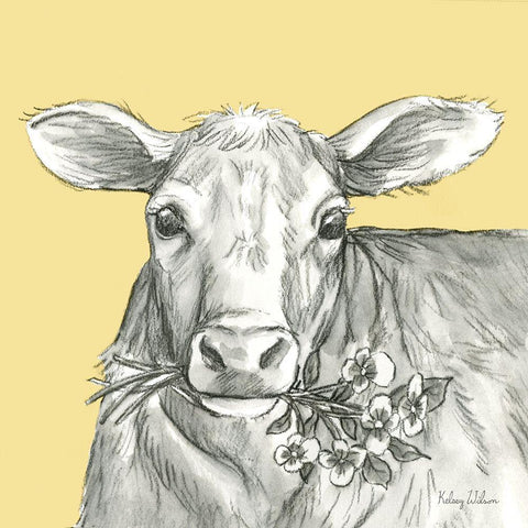 Watercolor  Pencil Farm color VIII-Cow 2 Black Ornate Wood Framed Art Print with Double Matting by Wilson, Kelsey