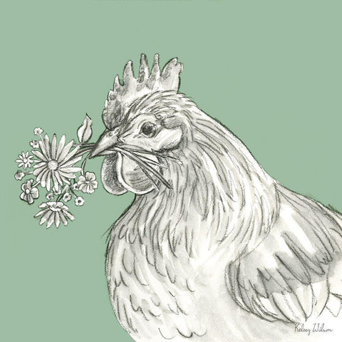 Watercolor  Pencil Farm color X-Hen Black Modern Wood Framed Art Print with Double Matting by Wilson, Kelsey