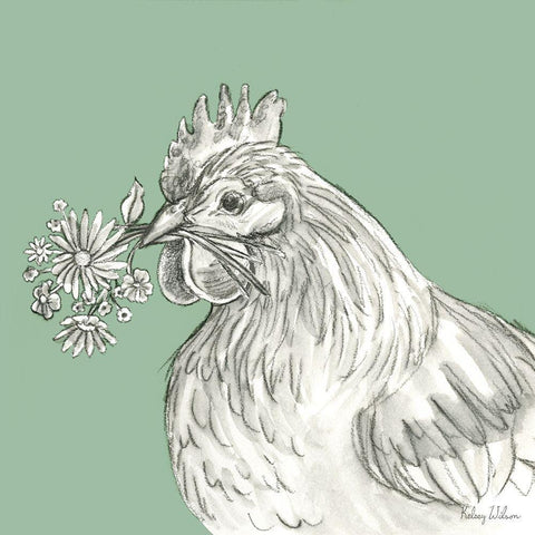 Watercolor  Pencil Farm color X-Hen White Modern Wood Framed Art Print with Double Matting by Wilson, Kelsey