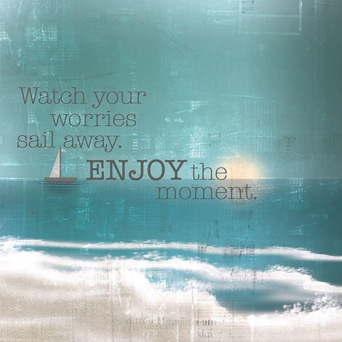 Textured  Sentiment beach II Black Modern Wood Framed Art Print with Double Matting by Lee C