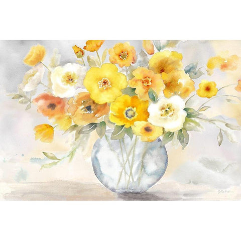 Bright Poppies  Vase yellow gray Gold Ornate Wood Framed Art Print with Double Matting by Coulter, Cynthia