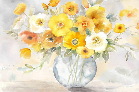 Bright Poppies  Vase yellow gray White Modern Wood Framed Art Print with Double Matting by Coulter, Cynthia