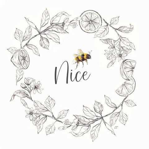 Bee  Sentiment Wreath III-Nice White Modern Wood Framed Art Print with Double Matting by Coulter, Cynthia