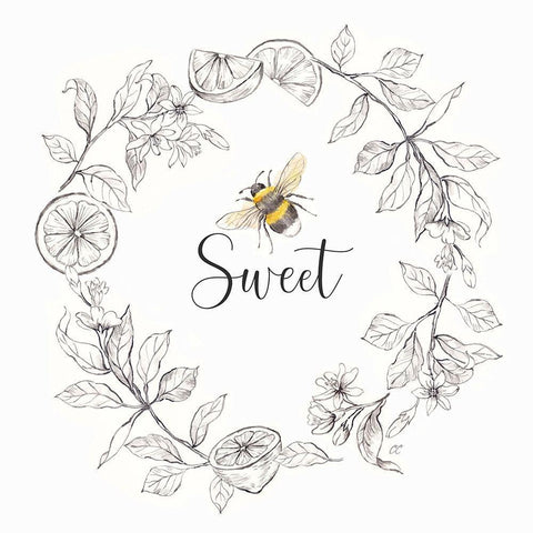 Bee  Sentiment Wreath IV-Sweet White Modern Wood Framed Art Print with Double Matting by Coulter, Cynthia